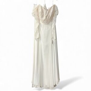 Long Sleeve Plunge Lace Chiffon Wedding Dress Size 18W Style‎ # WG4035